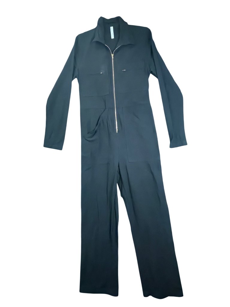 Rachel Pally Black Cotton-Linen Blend Long Sleeve Jumpsuit With Front Zip Xs